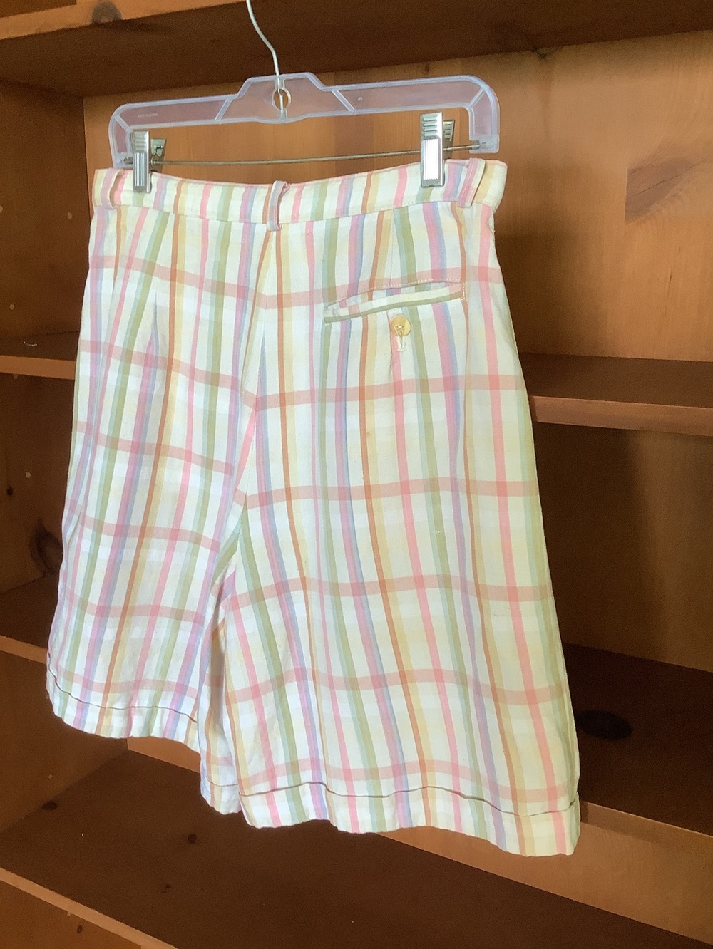 Vintage 90s Reitmans Linen Ramie Plaid Bermuda Shorts Pastel Preppy Size 11 - Picture 8 of 16